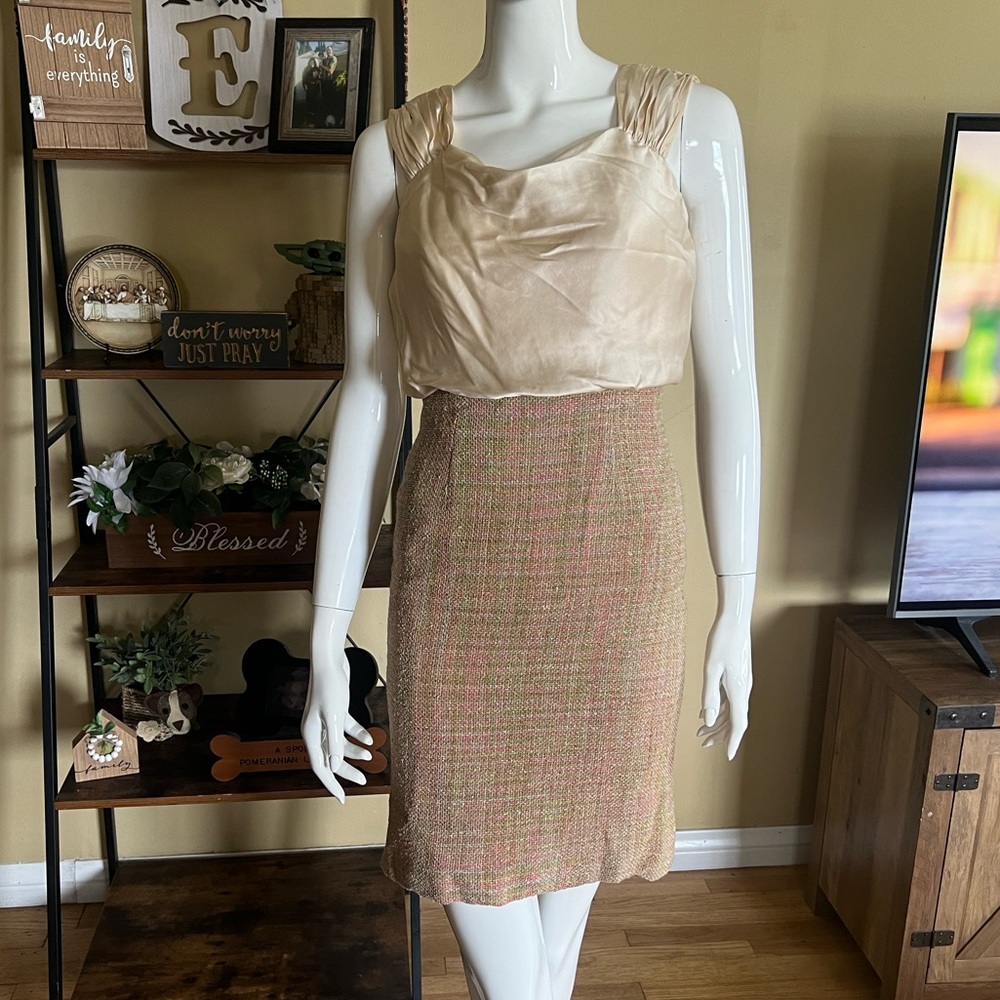 NWOT Kay Unger Women’s Elegant Gold & Tweed Fitted Dress SZ 4 ✨